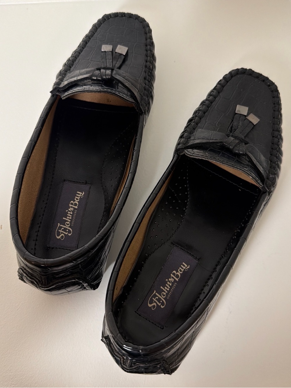 St. John's Bay Black Croc-Effect Tassel Loafers